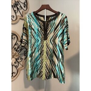 Dana Buchman Blouse Womens Size L‎ Brown Green Multi Tunic